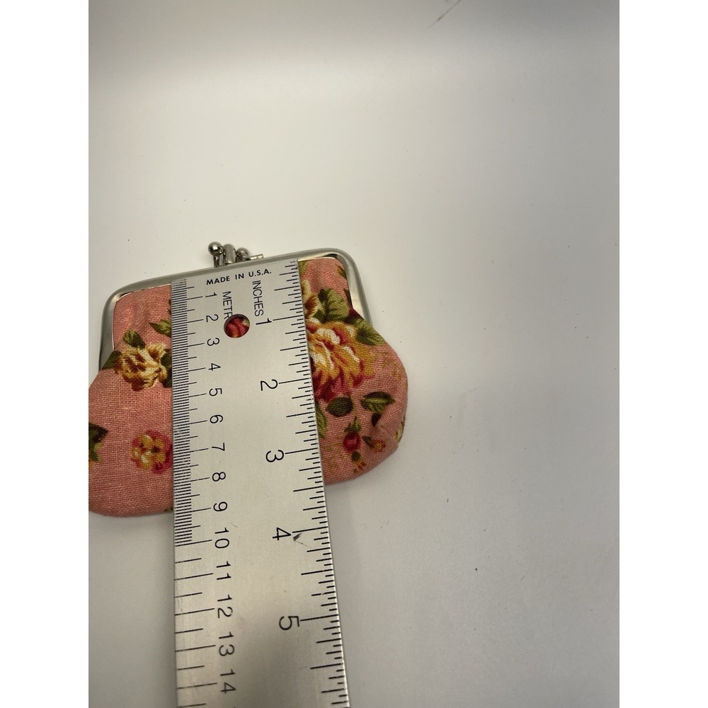 VTG Floral Kiss Lock Coin Purse Pink Fabric Change Pouch Cottagecore Retro - Picture 3 of 5